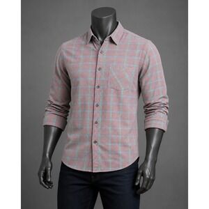 Aim Apparel Mens XL Pink Teal Windowpane Plaid Flannel Button Down Shirt Long